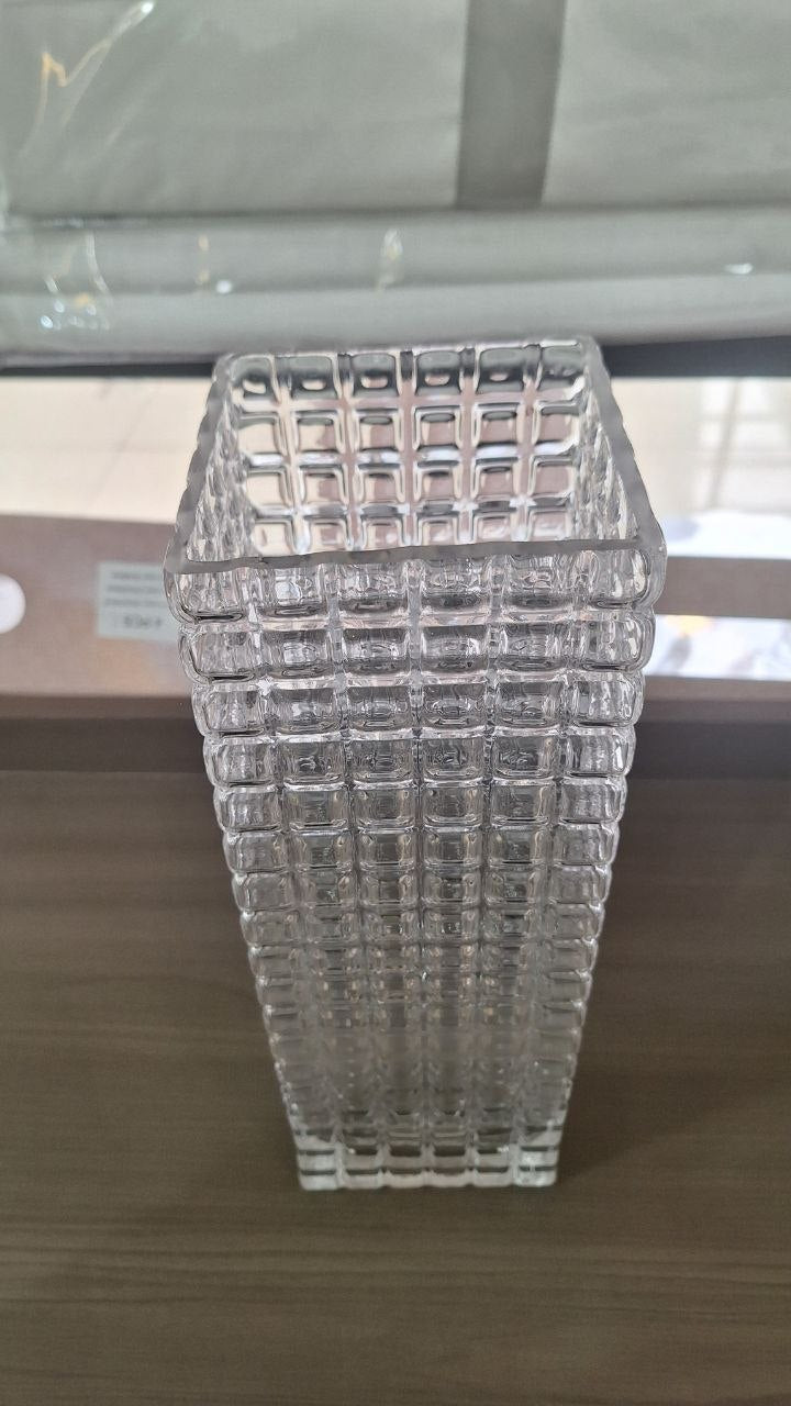 Waffled Crystal Grid Square Vase