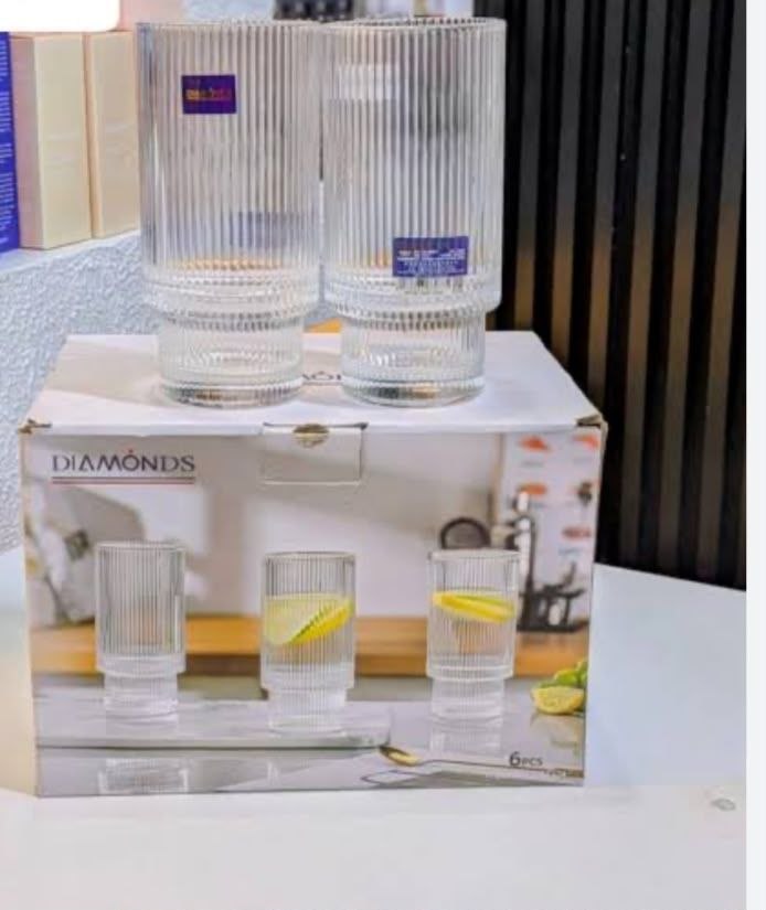 Diamonds Ribbed Glass Tumblers — Set of 6