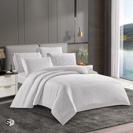Elegant Patterned White & Grey Bedsheets and Duvet Cover Set