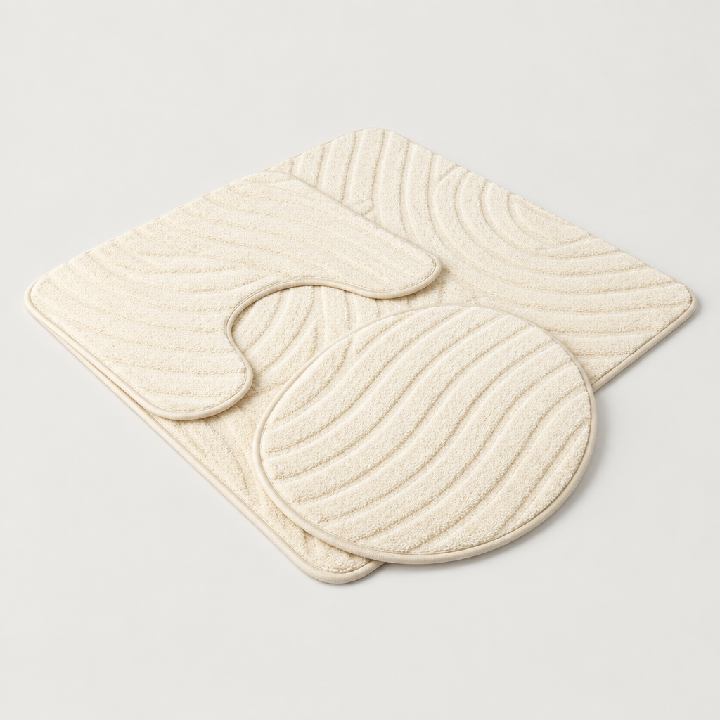 Cream bathroom mat set on a clean background