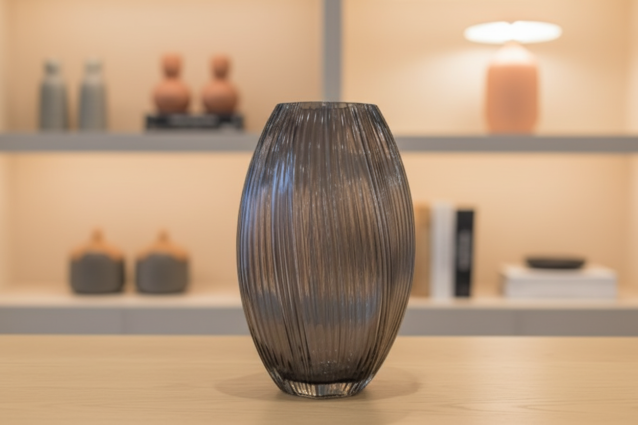 Dark Ribbed Glass Vase – Landscape