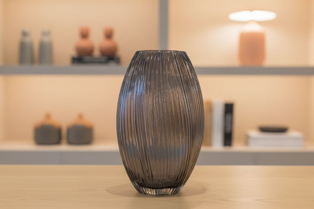 Dark Ribbed Glass Vase – Landscape