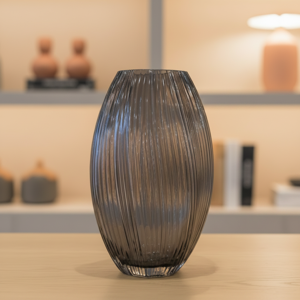Dark Ribbed Glass Vase – Square
