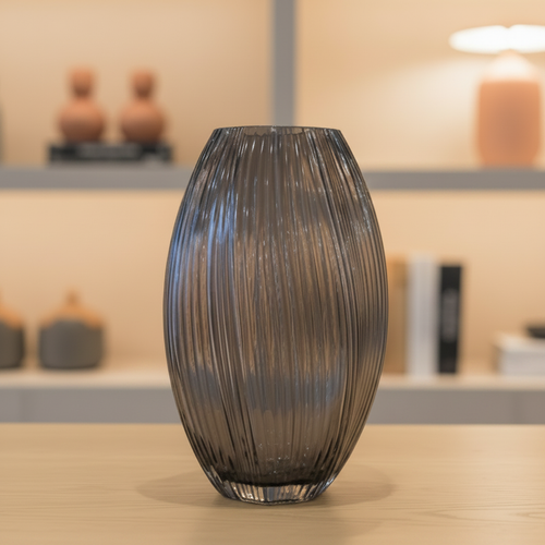 Dark Ribbed Glass Vase – Square