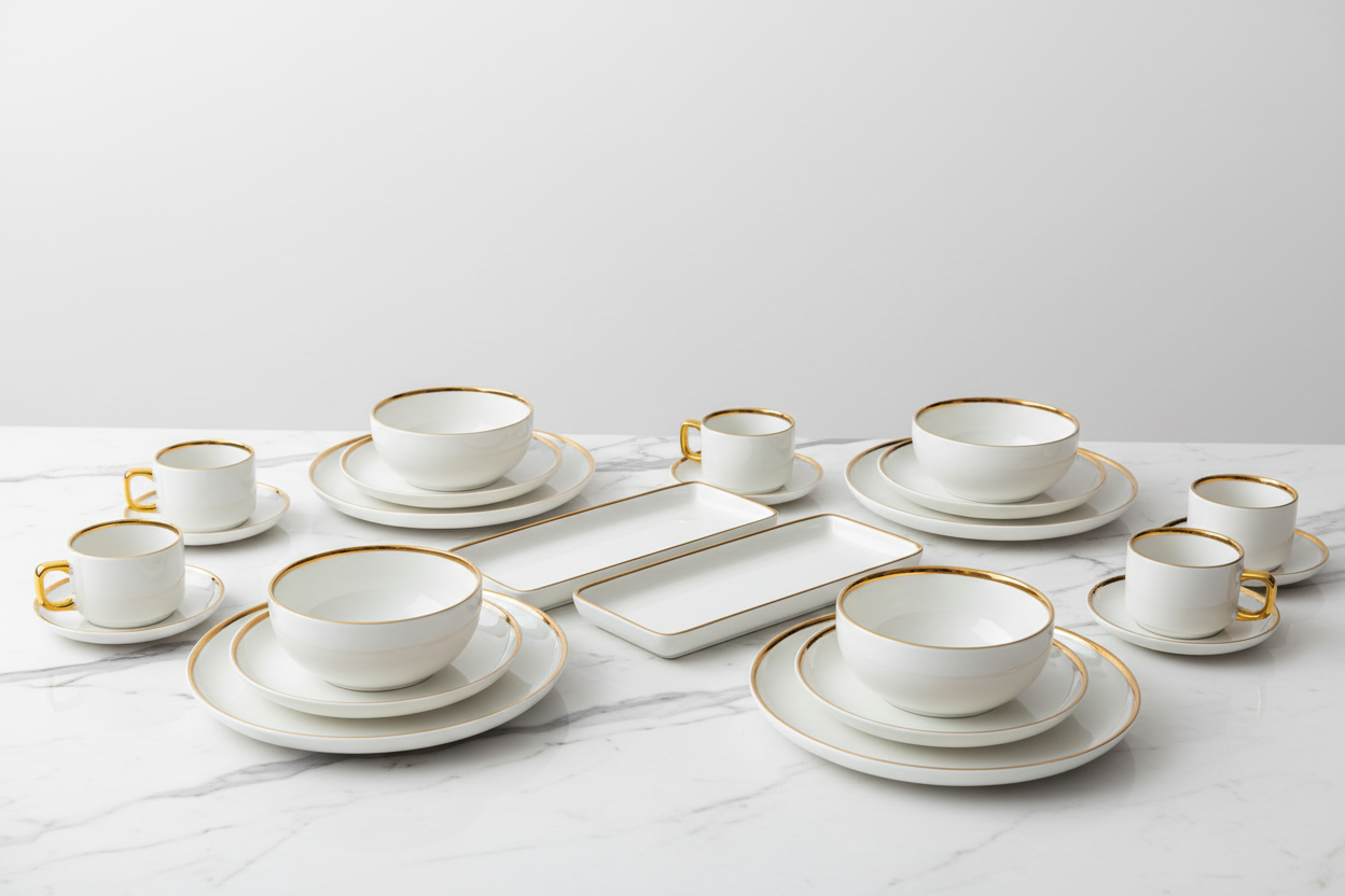 Dinnerware with trays on elegant background