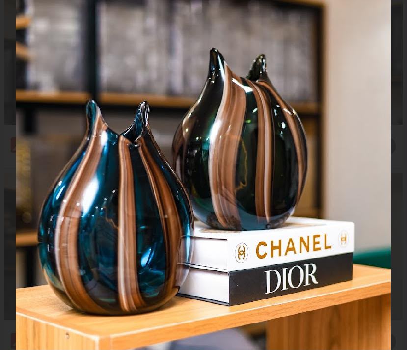 Art Glass Flower Vase — Striped Sculptural Design