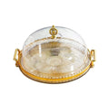 Glass Serving Tray with Ribbed Dome Lid & Gold Handles