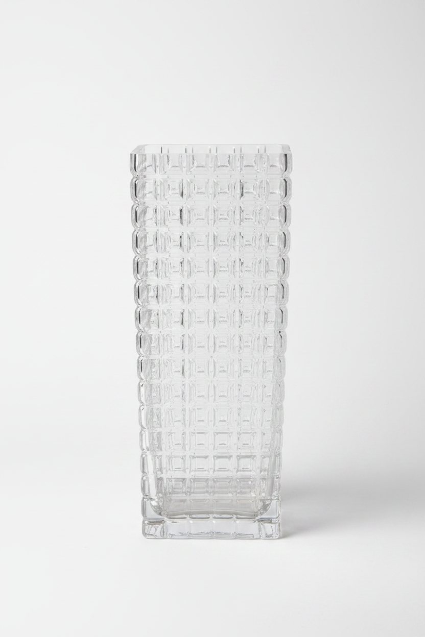 Crystal Grid Square Vase on white studio background
