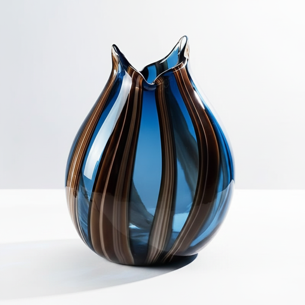 Blue and brown art glass vase — studio photography