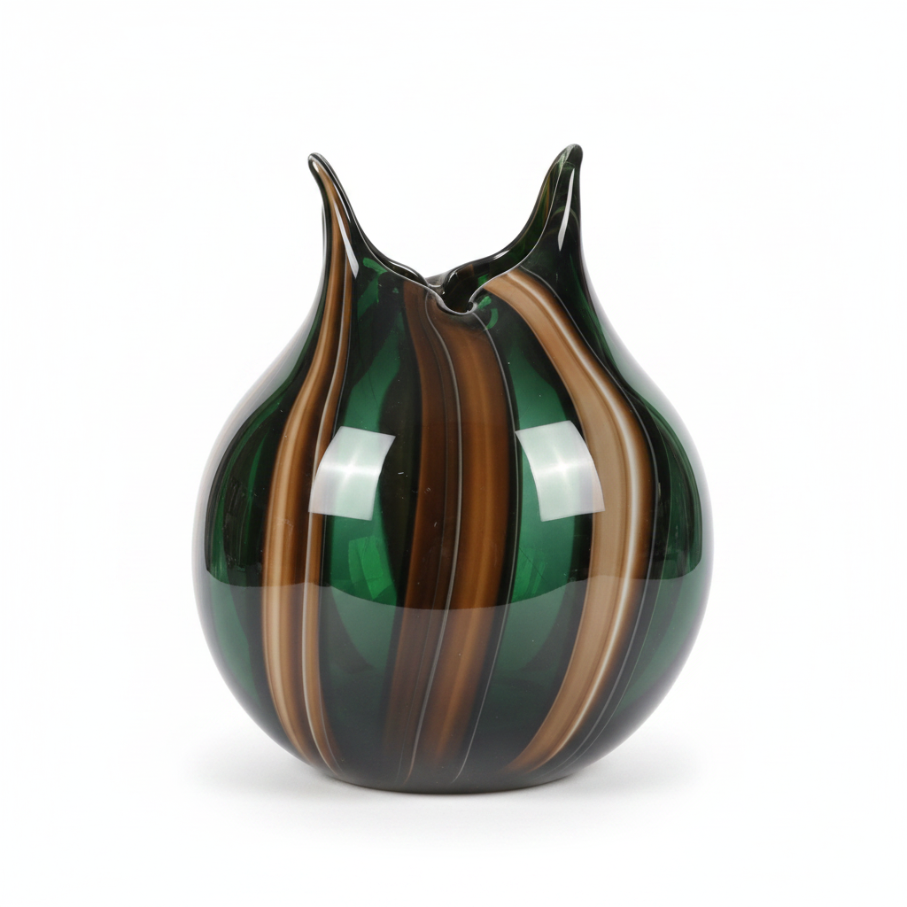 Green and amber art glass vase — studio photography