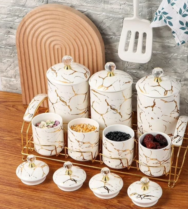 Marble Elegance Canister Set - 7 Piece