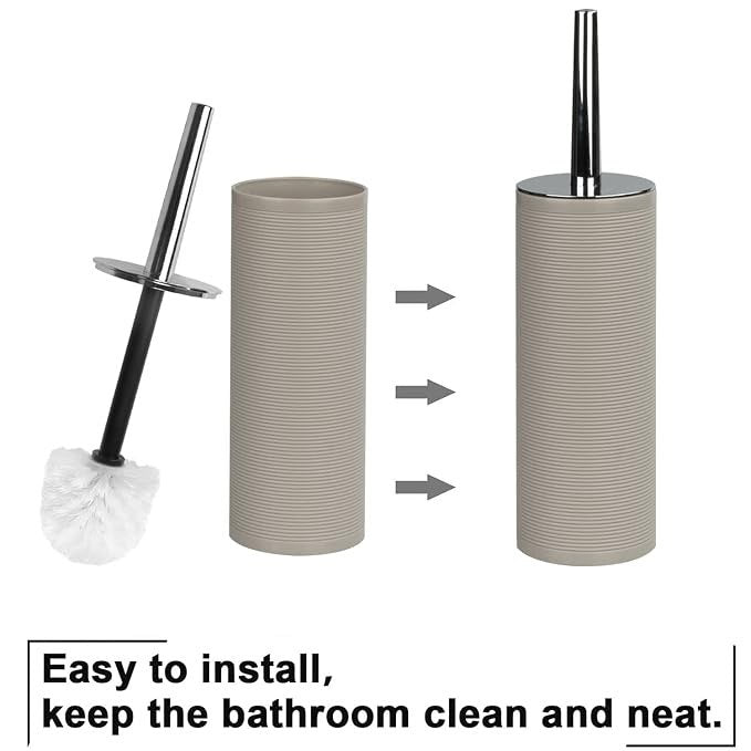 Grey ribbed bathroom accessories set with rotating bin lid