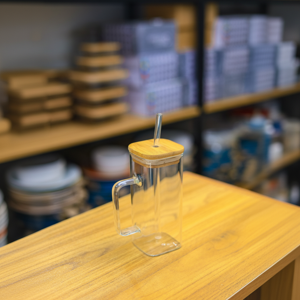 Square Jar - Bamboo Lid Angled 1:1