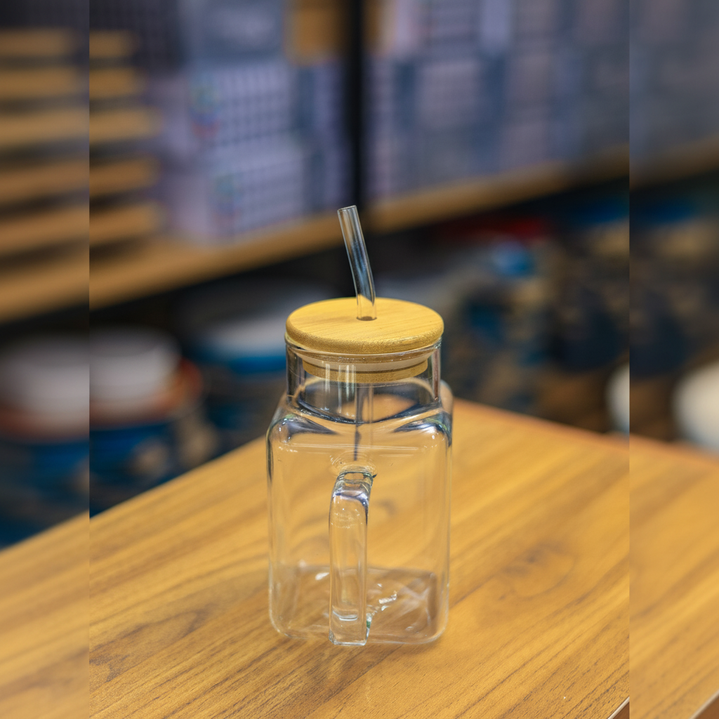 Square Mason Jar - Bamboo Lid 1:1