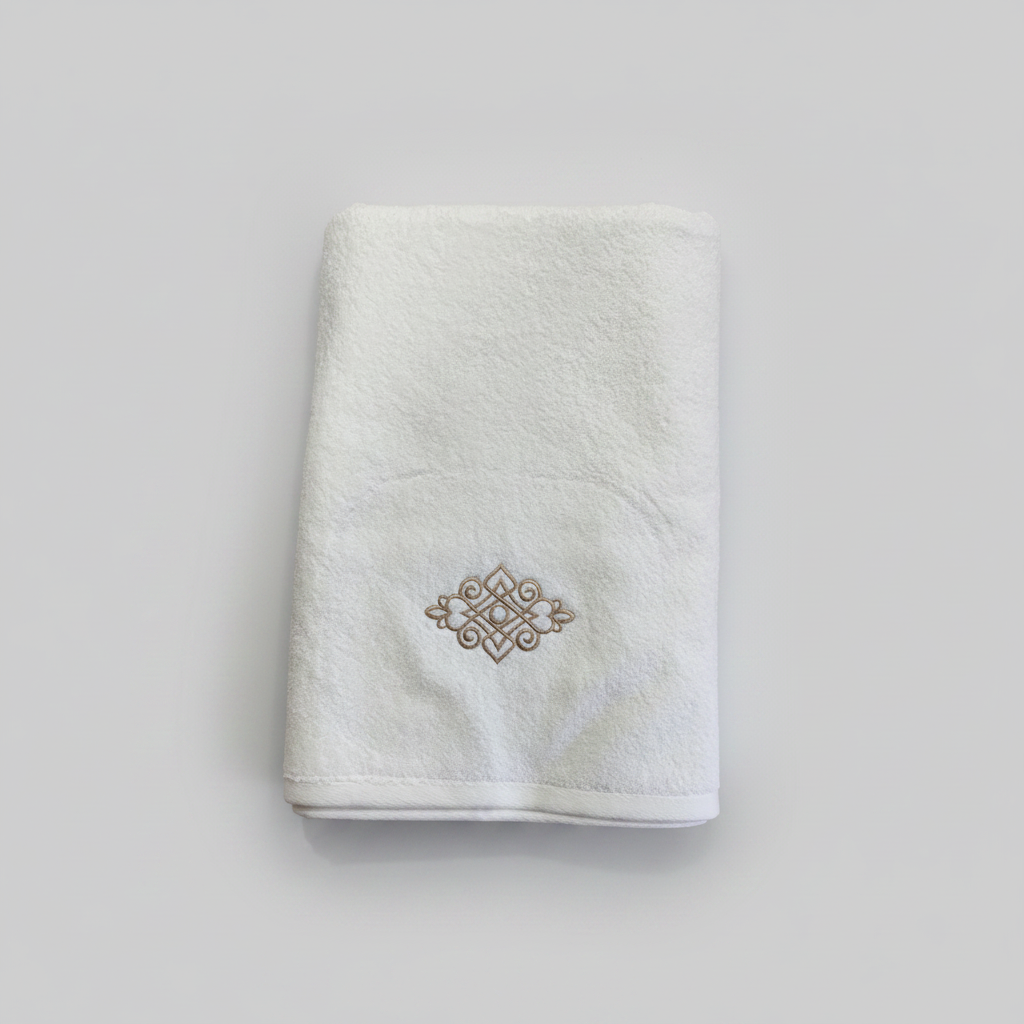 White Gold Embroidered Towel