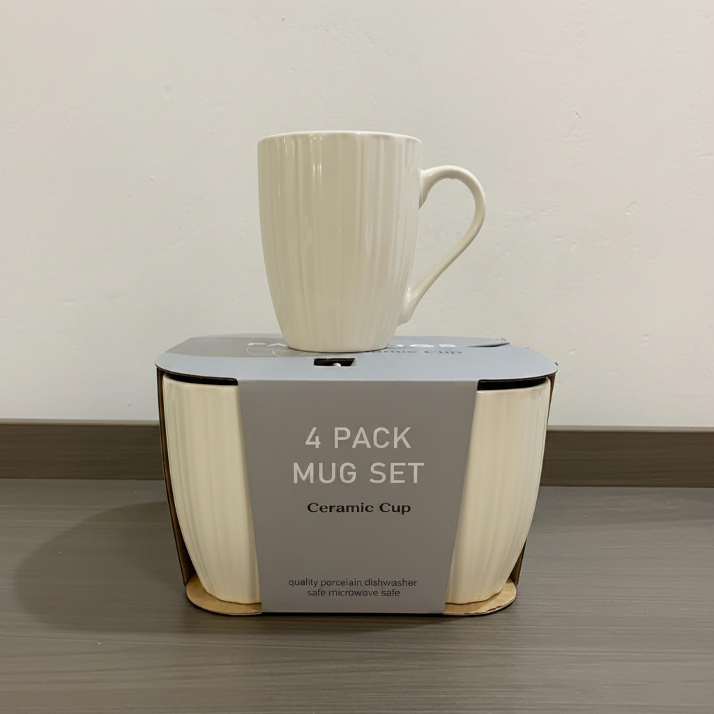 White Ribbed Mug Front