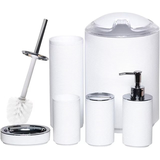 White  Bathroom Sanitary Set with Lidded Bin