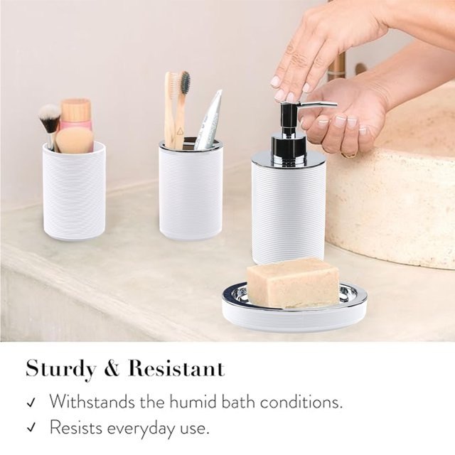 White  Bathroom Sanitary Set with Lidded Bin